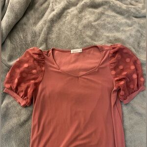 89th & Madison Dusty Rose Sheer Polka-Dot Puff Sleeve Top